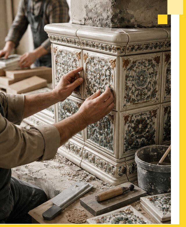 Изразцовые камины под ключ в Куйбышеве: проект и монтаж