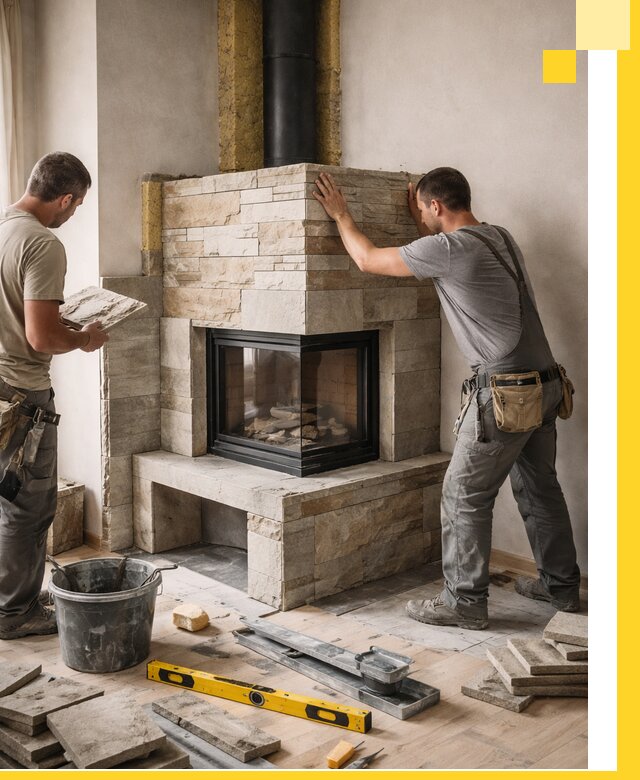 Угловые камины под ключ проект, монтаж и отделка в Куйбышеве