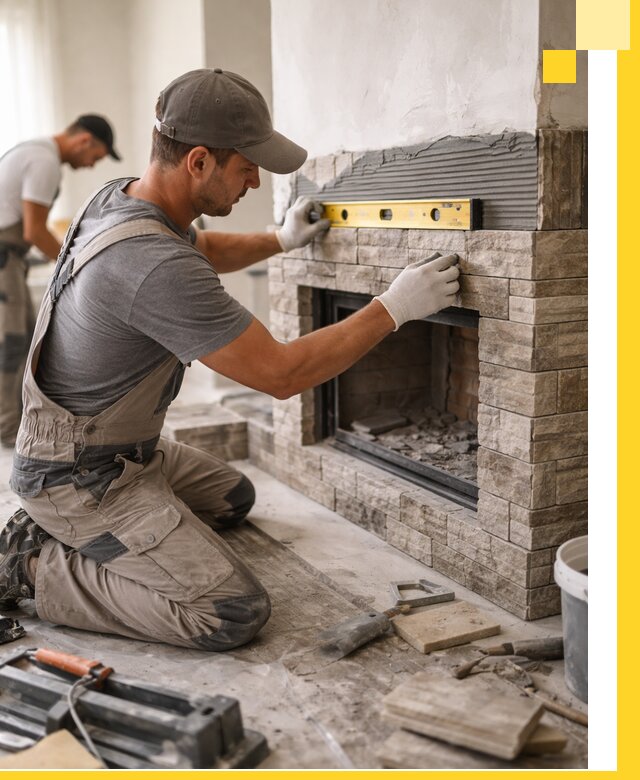 Облицовка каминов в Куйбышеве, монтаж и отделка натуральным камнем