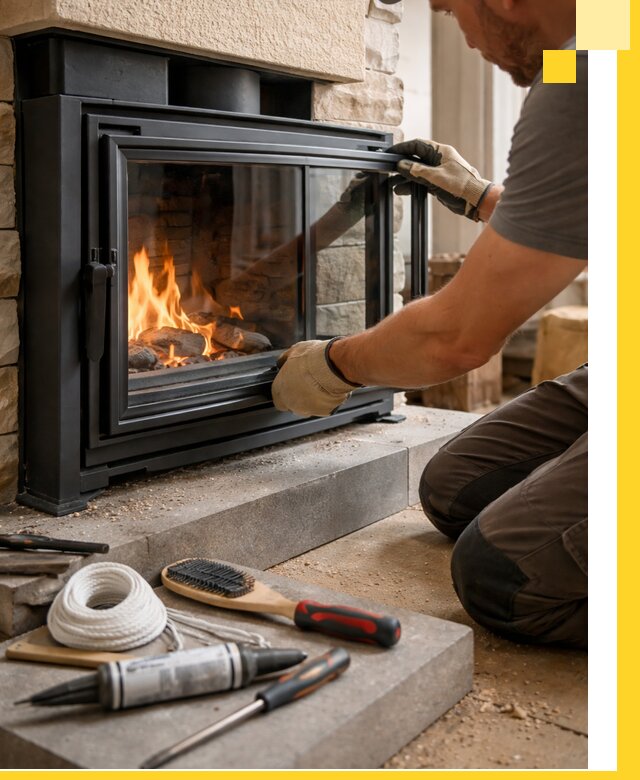 Производство, монтаж и доставка каминов со стеклом в Куйбышеве