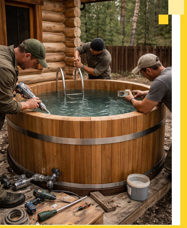 Строительство бань с купелью под ключ и отделкой в Куйбышеве