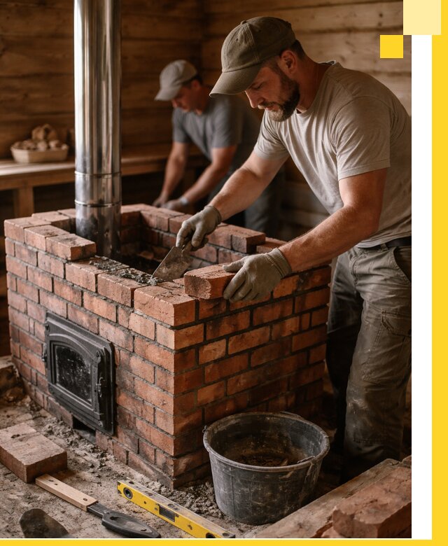 Кирпичные печи для бани под ключ в Куйбышеве, проект и монтаж