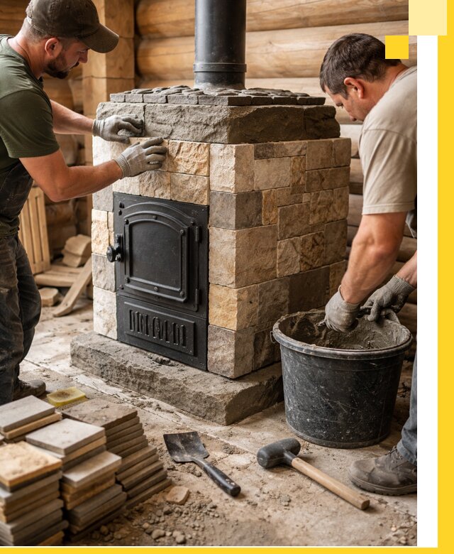 Облицовка банной печи под ключ в Куйбышеве: камень и плитка