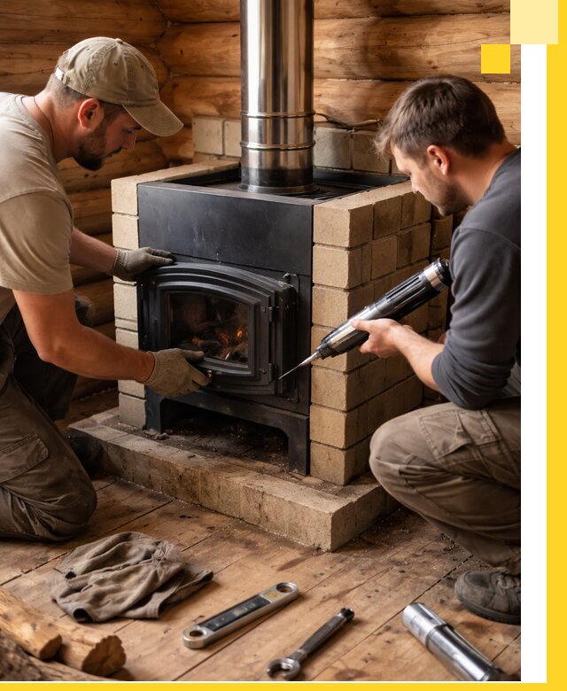 Монтаж и установка печи в бане под ключ с гарантией в Куйбышеве