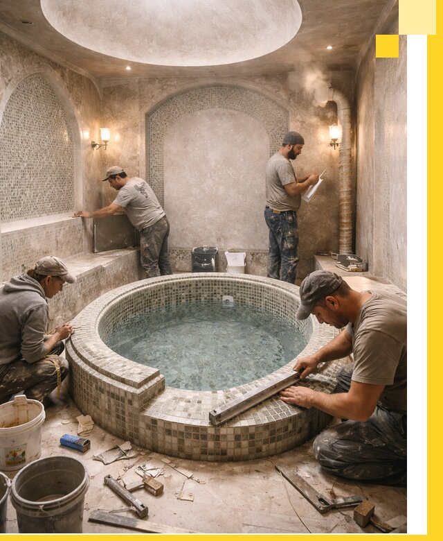 Профессиональное строительство хамама с бассейном в Куйбышеве под ключ